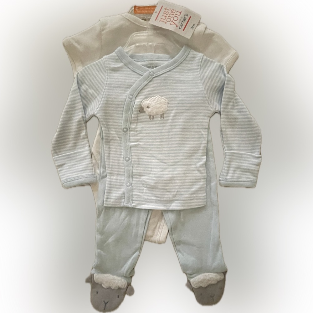 Baby Blue and White 3 pc Sheep Layette Set with “Daddy Makes Me Smile” logo